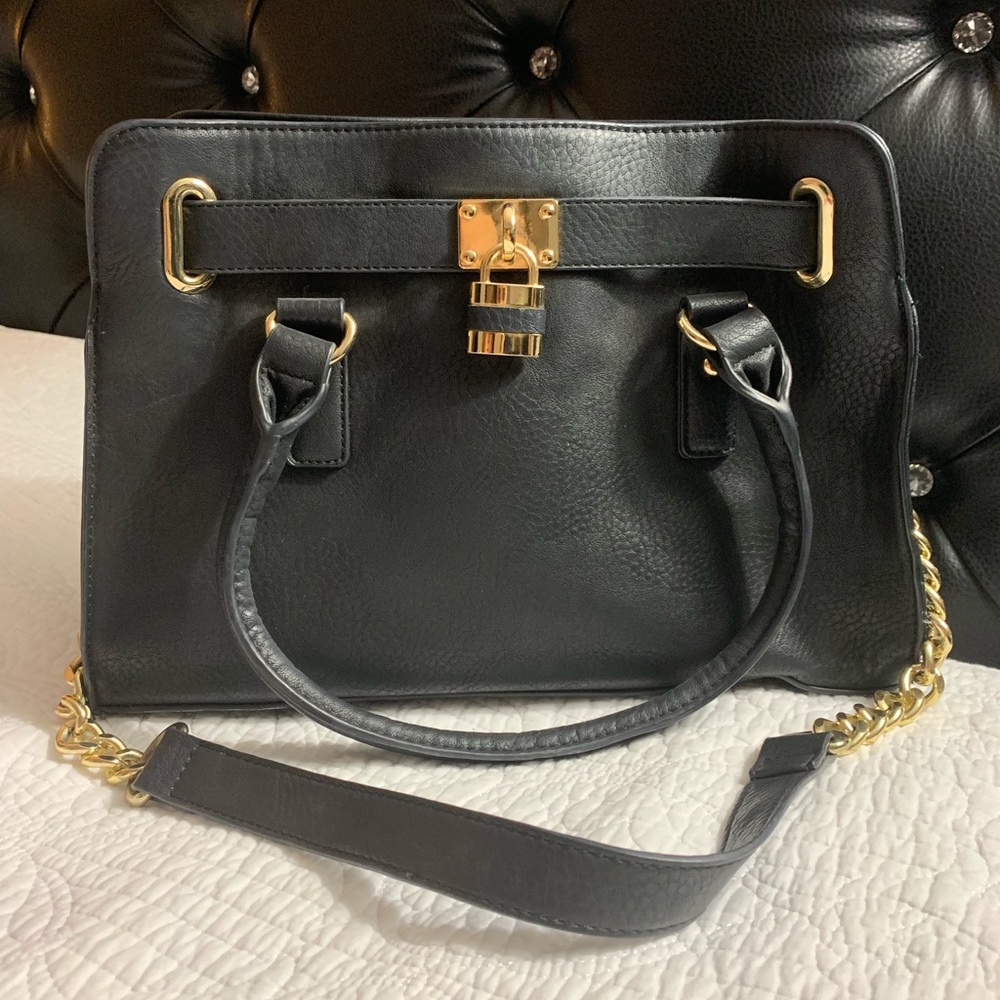 Black handbag with Gold Lock and Chain